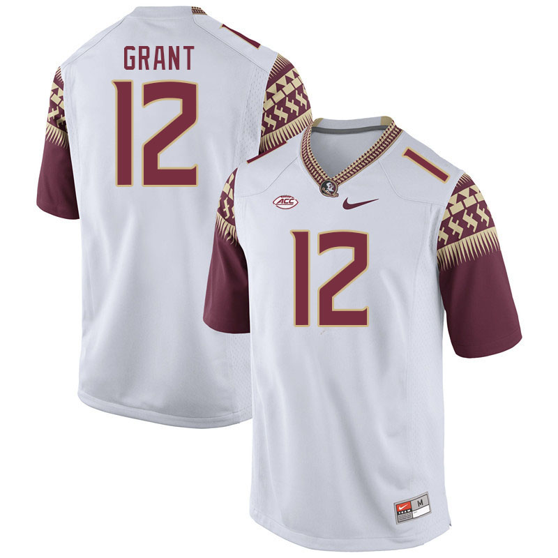 Men #12 Michael Grant Florida State Seminoles College Football Jerseys Stitched Sale-White